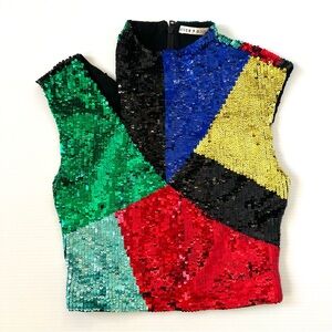 Alice & Olivia sequined multicolor cutout asymmetrical crop top size 8